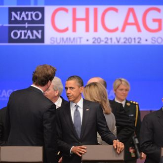 CHICAGO, IL - MAY 20: U.S. President Barack Obama arrives for a meeting during the NATO summit on May 20, 2012 in Chicago, Illinois. As sixty heads of state converge for the two day summit that will address the situation in Afghanistan among other global defense issues, thousands of demonstrators have taken the streets to protest. (Photo by Kevork Djansezian/Getty Images)