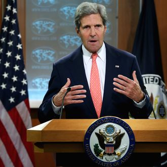 U.S. Secretary of State John Kerry delivers a statement about the use of chemical weapons in Syria at the Department of State August 26, 2013 in Washington, DC. Kerry said that chemical weapons had been used to kill scores of people during the ongoing civil war in Syria and that the government of President Bashar al-Assad had used shelling to destroy the evidence. 