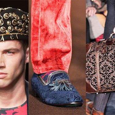 Hat by Versace, shoe by Etro, bag by Gucci.