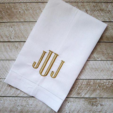 Monogrammed Linen Hand Towel, Personalized Tea Towel, Embroidered Hemstitched Linen Towel