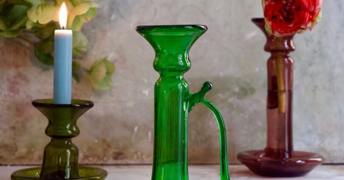 Porta Candele With Handle Emerald - La Soufflerie - Blown glass