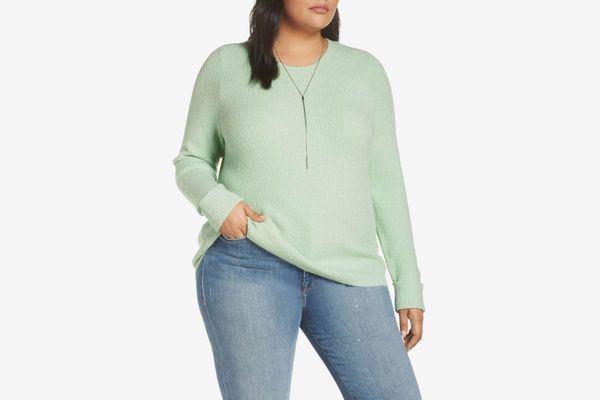 Halogen Cuffed Sleeve Ribbed Sweater