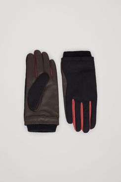 COS Woven-Leather Contrast-Panel Gloves