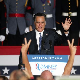 WAYNE, PA - SEPTEMBER 28: Republican U.S. presidential candidate and former Massachusetts Governor Mitt Romney speaks during a rally at Valley Forge Military Academy and College September 28, 2012 in Wayne, Pennsylvania. Romney continued to campaign for his run for the White House in the battleground state of Pennsylvania. (Photo by Jessica Kourkounis/Getty Images)