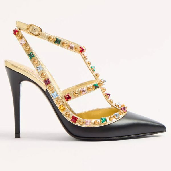 Valentino Rockstud Calfskin Pumps With Cabochon and 100MM Crystals