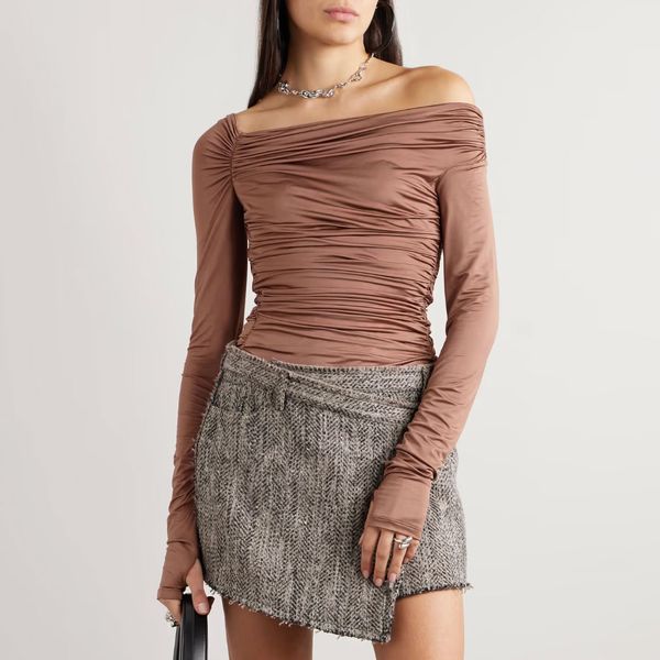 Helmut Lang One-Shoulder Ruched Stretch-Satin Jersey Top