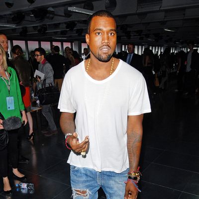 LONDON, UNITED KINGDOM - SEPTEMBER 19: Kanye West arriving for the Christopher Kane show at London Fashion Week Spring/Summer 2012 on September 19, 2011 in London, United Kingdom. (Photo by Stuart Wilson/Getty Images)