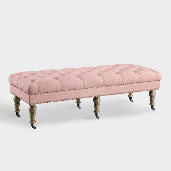 Linon Isabelle Washed Pink Linen Bench