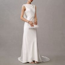 Jenny by Jenny Yoo Nessa High-Neck Draped Open-Back Satin Wedding Gown