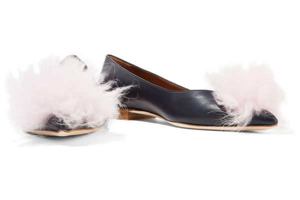 Malone Souliers Penny shearling-trimmed leather point-toe flats
