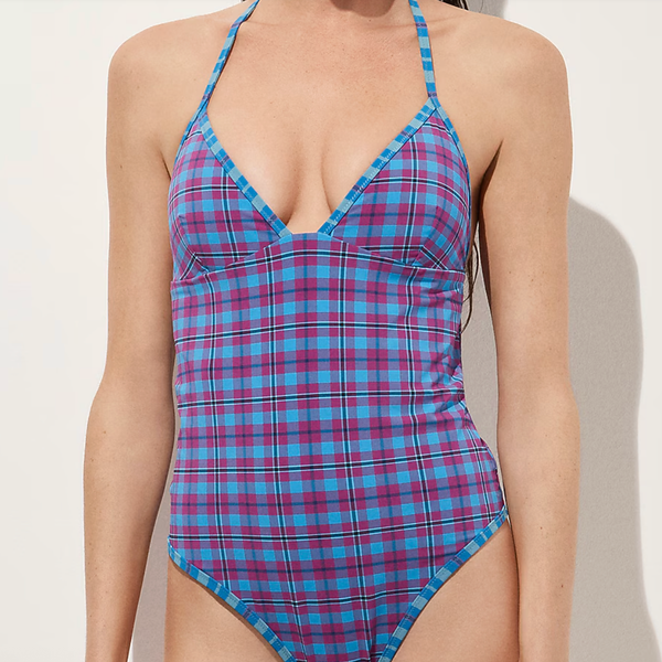 J.Crew V-Neck One-Piece in Reversible Plaid Print