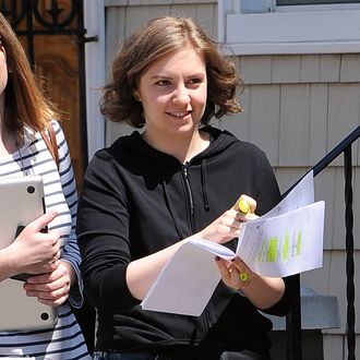 Lena Dunham on location for 'Girls' in the Greenpoint neighborhood of Manhattan.