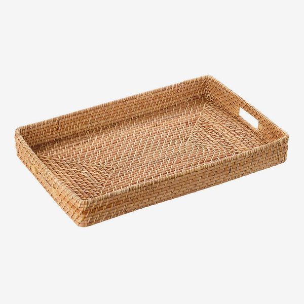The Container Store Ori Rattan Rectangle Tray