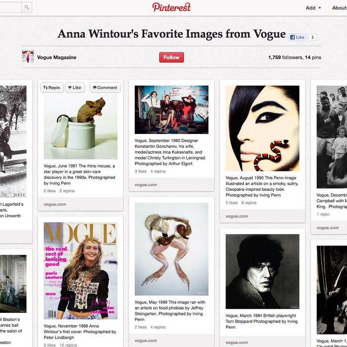 Anna Wintour's Pinterest page.