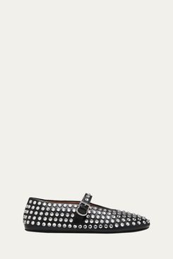 Alaïa Leather Mary Jane Flats With Allover Studs