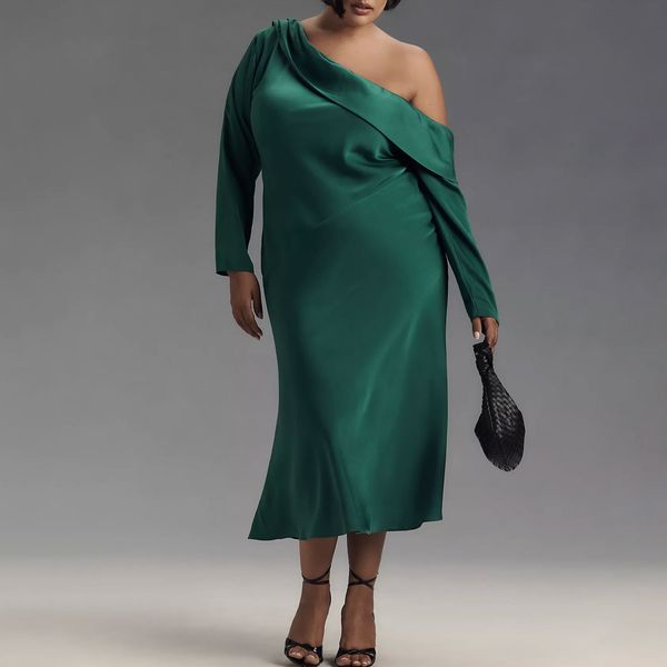 Nia Claire Off-The-Shoulder Slip Midi Dress