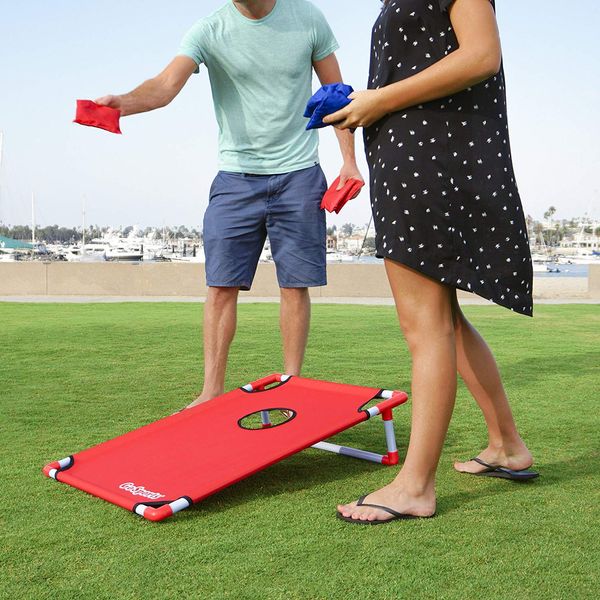 GoSports Portable PVC Framed Cornhole Toss Game Set With 8 Bean Bags and Travel Carrying Case