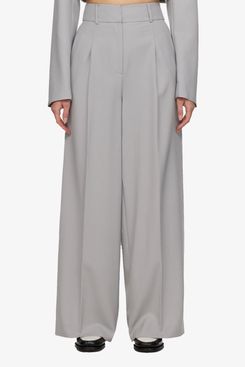 High-waisted cotton trousers with houndstooth pleats