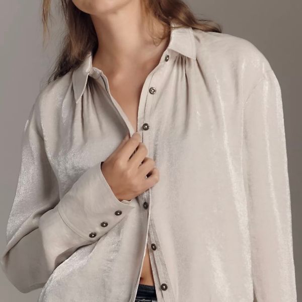 Liquid Shine Buttondown Shirt - Pearl