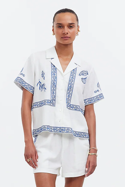 Madewell x Lisa Says Gah! Embroidered Button-Front Shirt