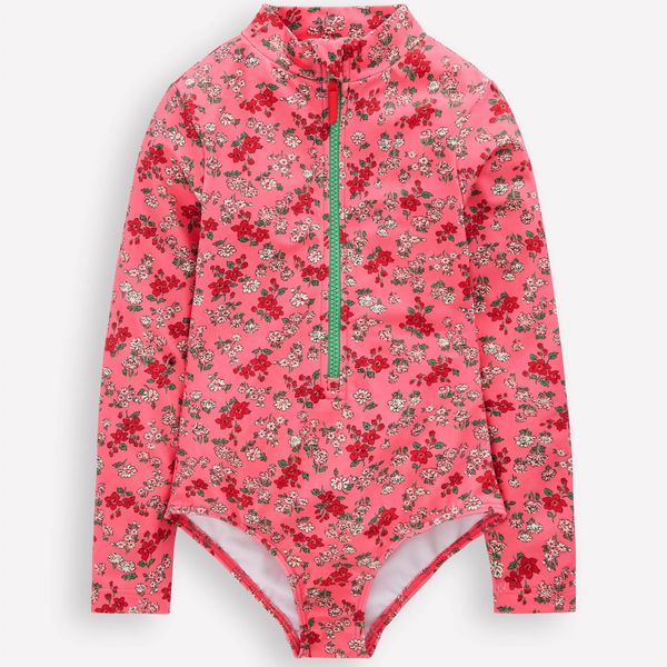 Boden Long-sleeved Swimsuit Salmon Pink Meadow Floral