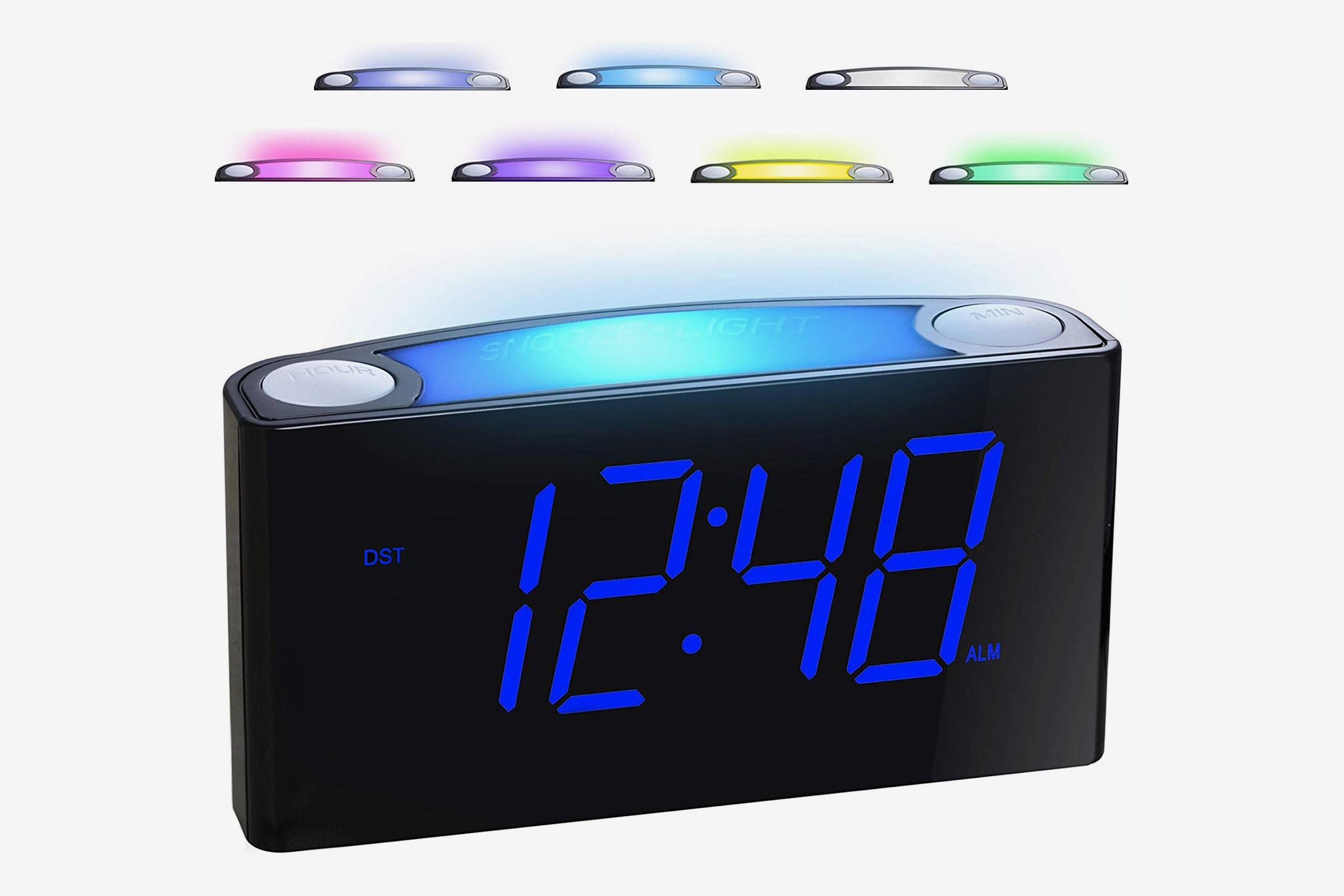 ANOLE Digital Alarm Clock Bedside Alarm Clock Small Travel Alarm Clock with Flip Night Light,Dual Alarm,Snooze Function,Loud Buzzer,12/24 Hours and Dimmer for Bedrooms,Living Room,Office,Travel White