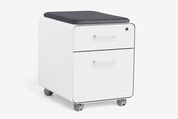 Poppin White Mini Stow File Cabinet With Casters and Pad