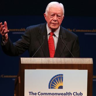 Former U.S. President Jimmy Carter speaks at the Commonwealth Club of California on February 24, 2013 in San Francisco, California. Former President Carter delivered a speech and took questions from the audience during a Commonwealth Club of California event at the Herbst Theatre. 