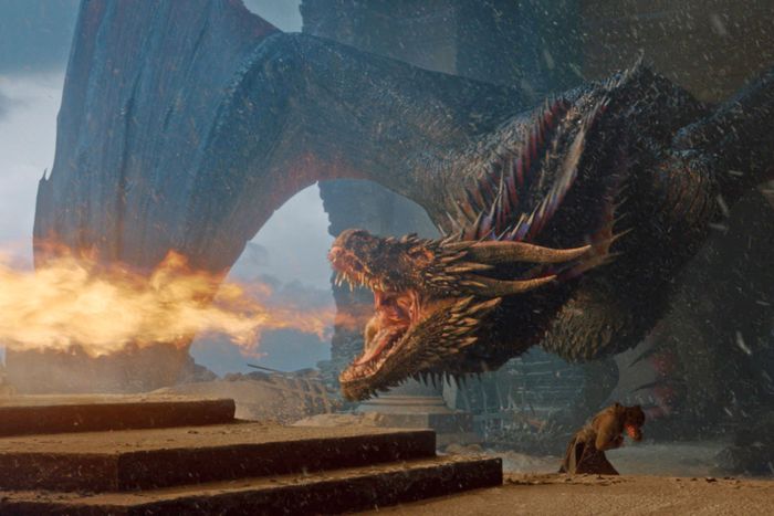 Drogon burning the throne.