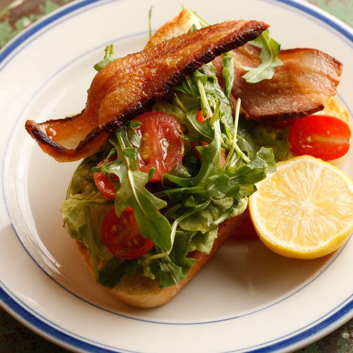 The BLT, with double-smoked bacon, grape tomatoes, and arugula.