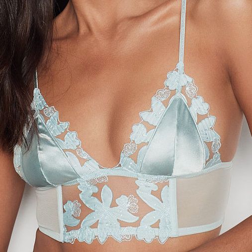 Unlined Floral Embroidered Long Line Bralette