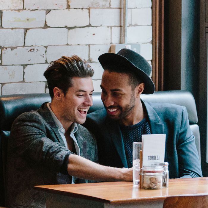 Two Gay Men Shopping Together Stock Photo