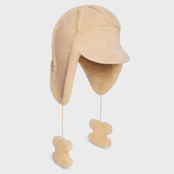 Celine Triomphe Chapka Hat in Shearling