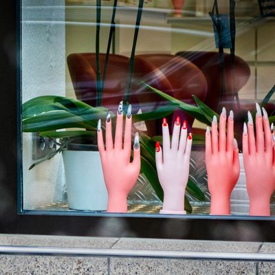 Window display of a nail salon