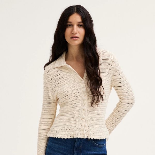 Madewell Pointelle-Knit Peplum Cardigan in 100% Cotton