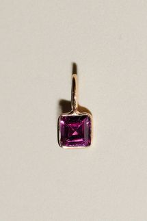 Thanks Dad! Magenta Garnet Square Cut Charm in Yellow 14k Gold