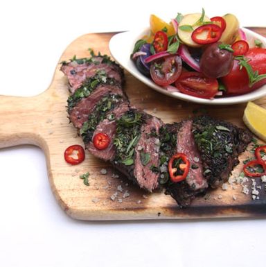 Hard herb hanger and tomato-potato salad.