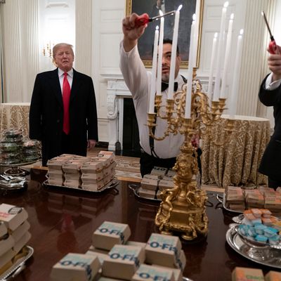President Trump is generously serving the finest chain fast-food dinner.