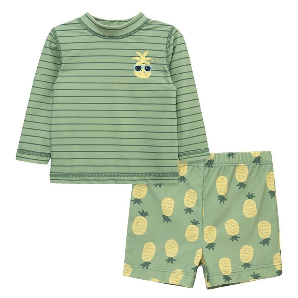 Little Me Pineapple Long Sleeve UPF 50+ Two-Piece Rashguard Swimsuit