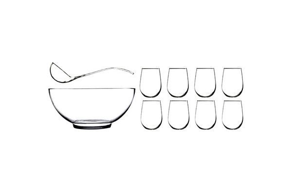 Anchor Hocking Presence Ten-Piece Punch Bowl With Ladle and Glasses