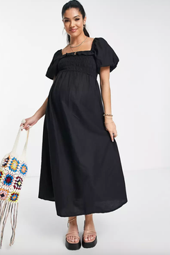 24seven Comfort Apparel Long Sleeve Fit and Flare Maternity Midi Dress 