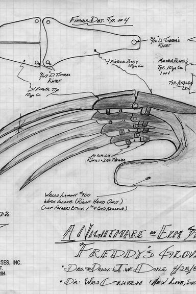 Original proposed sketch for Freddy Krueger's glove.