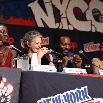 NEW YORK, NY - OCTOBER 11: Danai Gurira, Melissa McBride, Chad L. Coleman and Sonequa Martin-Green speak at 