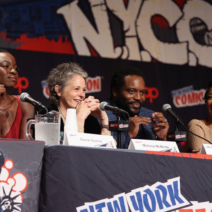 NEW YORK, NY - OCTOBER 11: Danai Gurira, Melissa McBride, Chad L. Coleman and Sonequa Martin-Green speak at