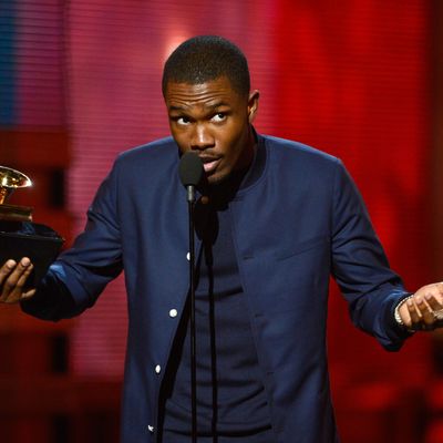 LOS ANGELES, CA - FEBRUARY 10: Singer Frank Ocean accepts Best Urban Contemporary Album award for 