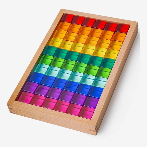 60-Piece Rainbow Translucent Lucite Cube Set with Storage Tray