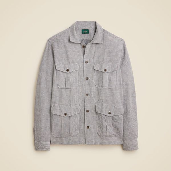 Linen-cotton blend twill shirt-jacket