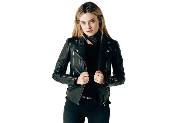 DSTLD Womens Leather Moto Jacket