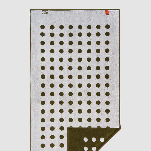 Typical Polka Dot Moss Green and Ceramic Clay Bath Towel