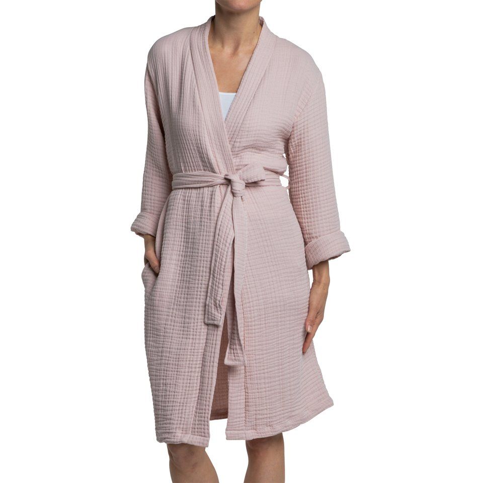 Sheshow Womens Kimono Robes Cotton Robe Knee Length Short Bathrobes Knit Sleepwear Ladies Loungewear